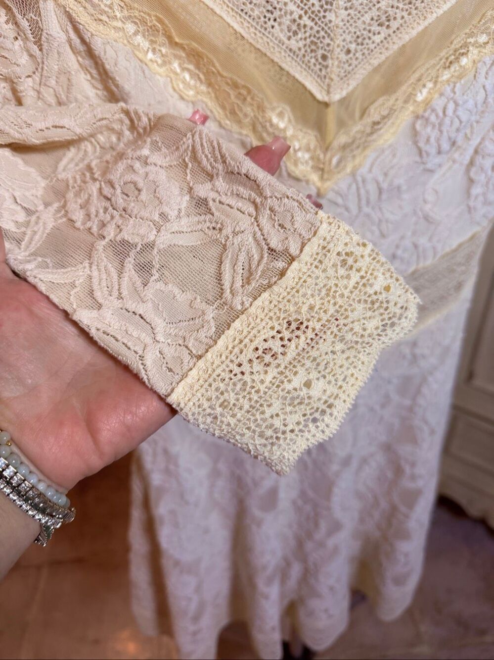 Free People Ivory Lace Floral fit and flare dress - Picture 4 of 11